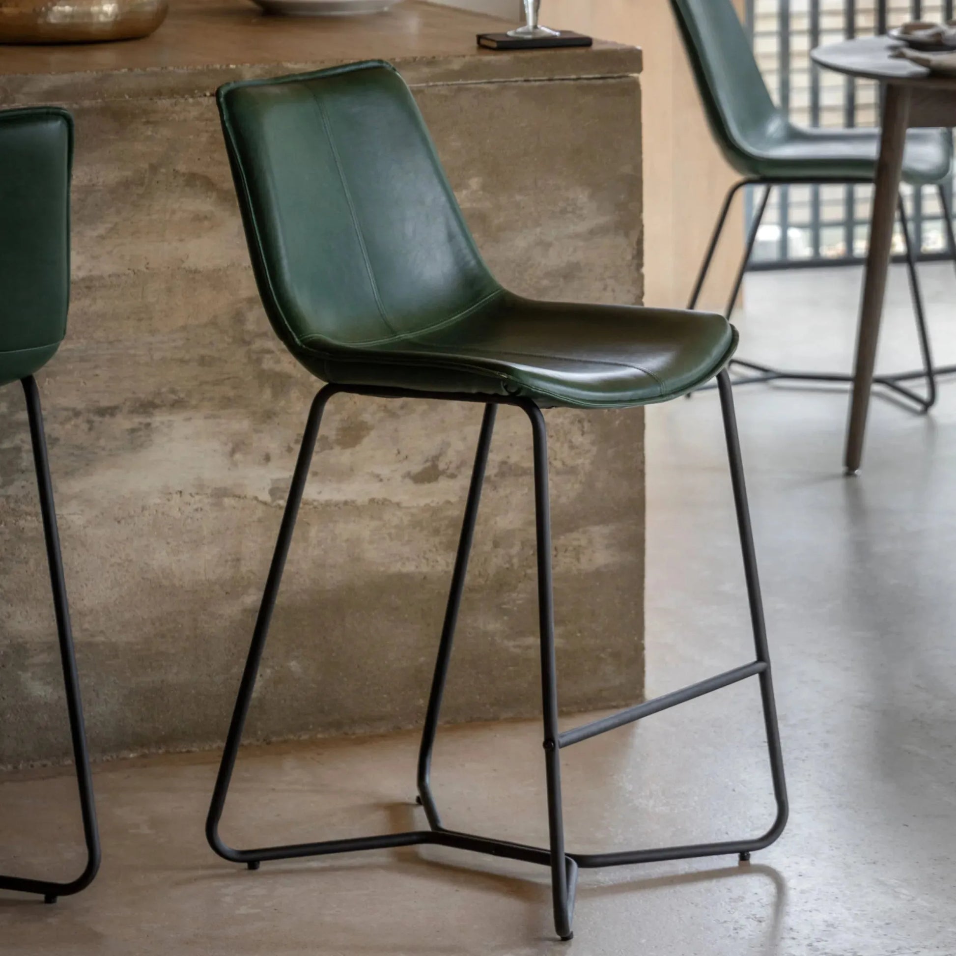 Set of Two GreenFaux Leather Bar Stools - The Farthing