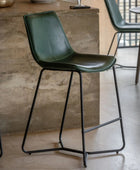 Set of Two GreenFaux Leather Bar Stools - The Farthing