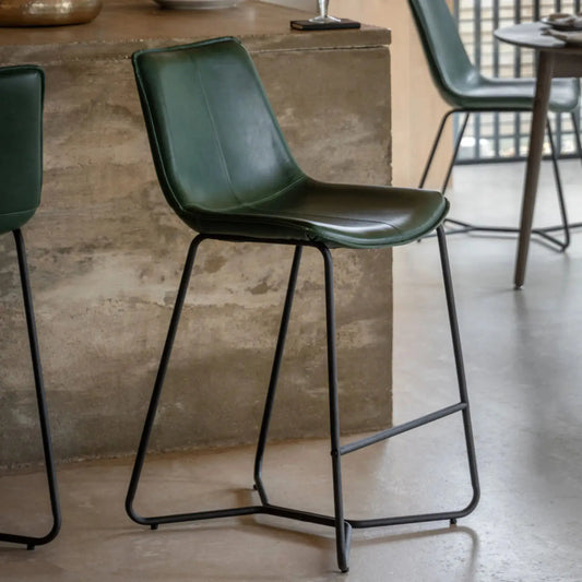 Set of Two GreenFaux Leather Bar Stools - The Farthing