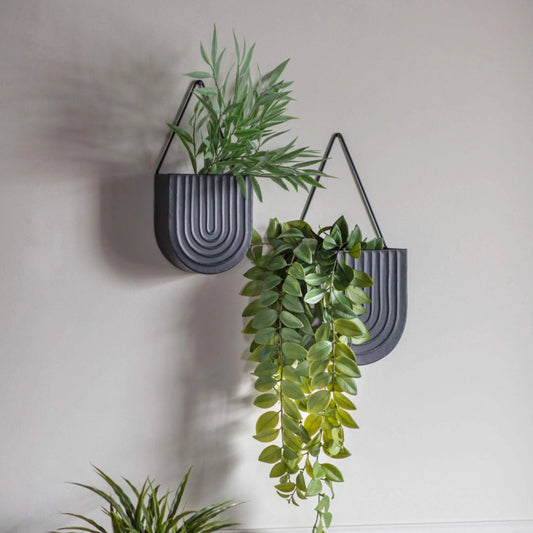 Set of Two Matt Black Metal Wall Planters - The Farthing