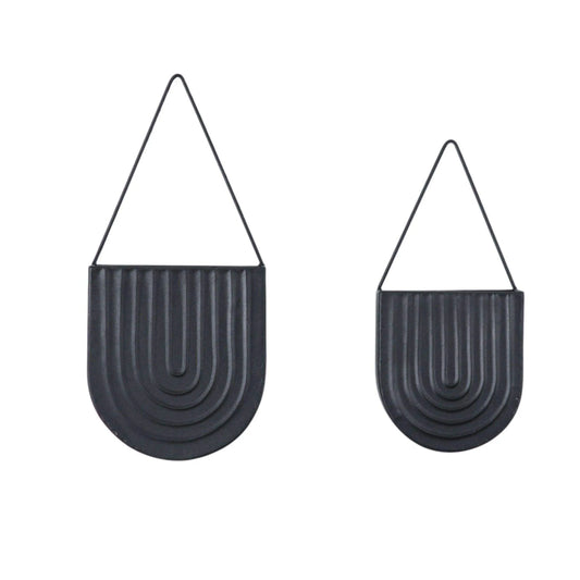 Set of Two Matt Black Metal Wall Planters - The Farthing