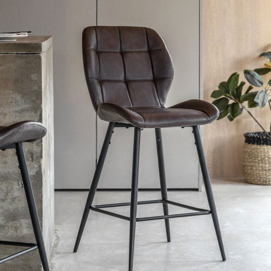 Set of Two Mid Century Inspired Brown Backed Stools - The Farthing