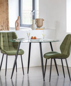 Set of Two Mid-Century inspired Green Fabric Dining Chairs - The Farthing
