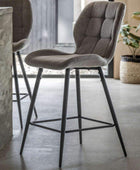 Set of Two Mid Century Inspired Grey Fabric Backed Stools - The Farthing