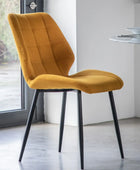Set of Two Mid-Century inspired Ochre Fabric Dining Chairs - The Farthing
