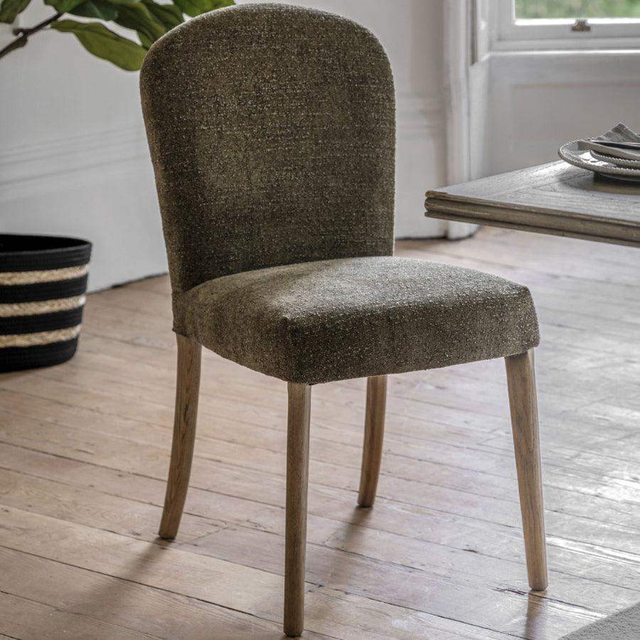 Set of Two Moss Green Fabric Holstock Dining Chairs - The Farthing