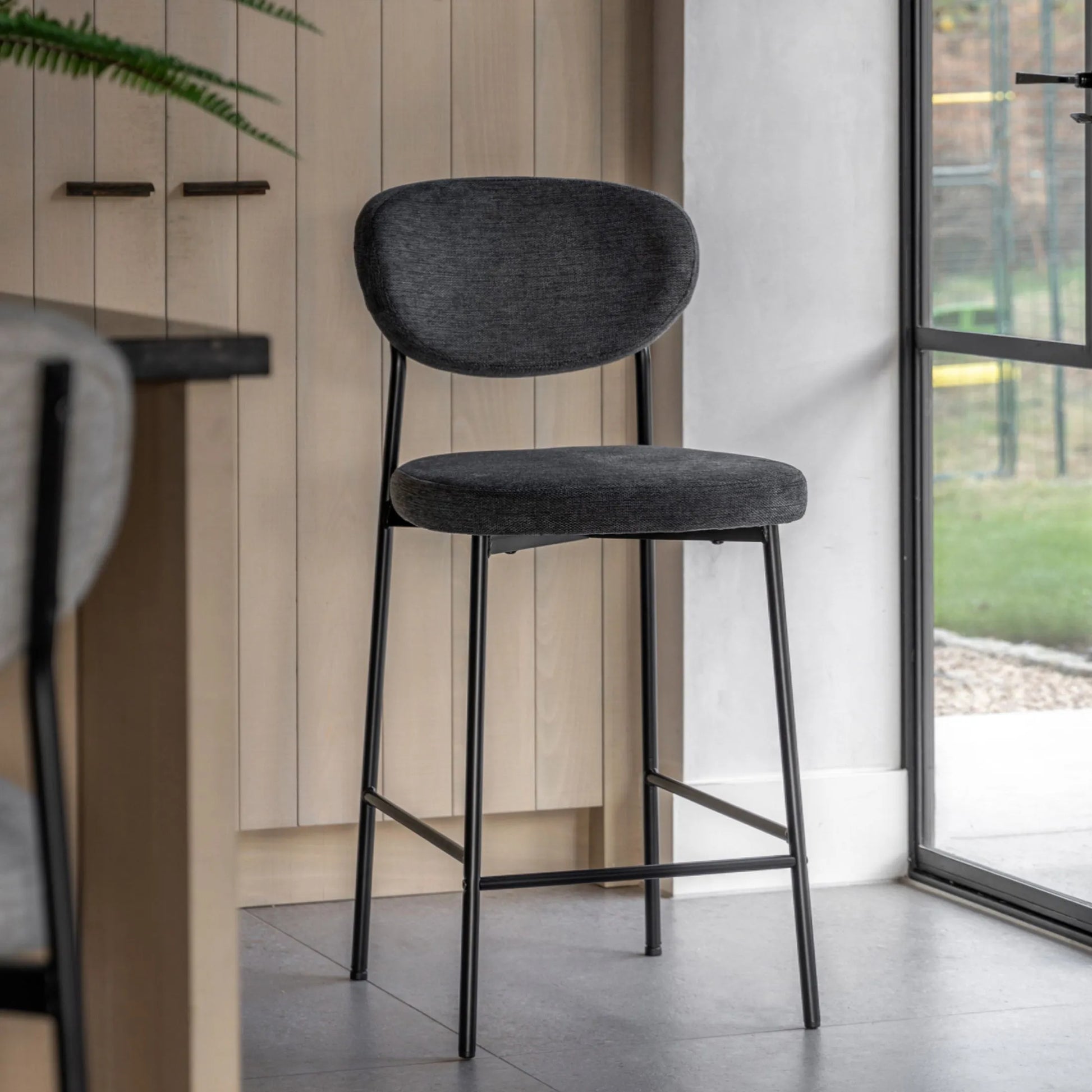 Set of Two Oval Back Charcoal Fabric Bar Stools - The Farthing