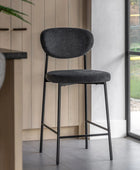 Set of Two Oval Back Charcoal Fabric Bar Stools - The Farthing