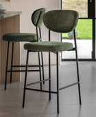 Set of Two Oval Back Green Fabric Bar Stools - The Farthing