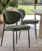 Set of Two Oval Back Green Fabric Dining Chairs - The Farthing