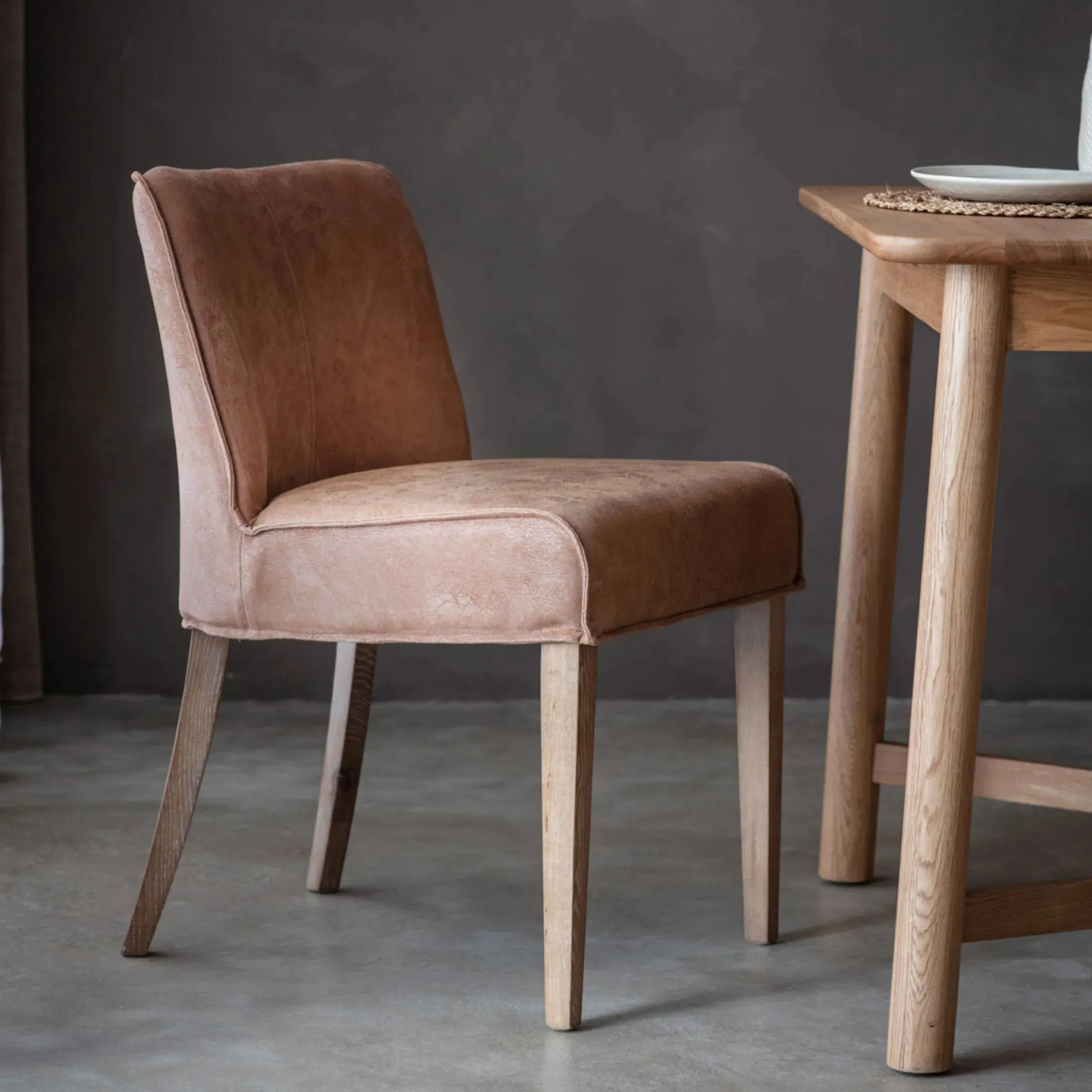 Set of Two Tan Leather Dining Chairs - The Farthing