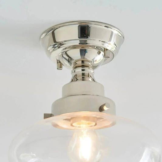 Shiny Nickel and Glass School House Ceiling Light - The Farthing