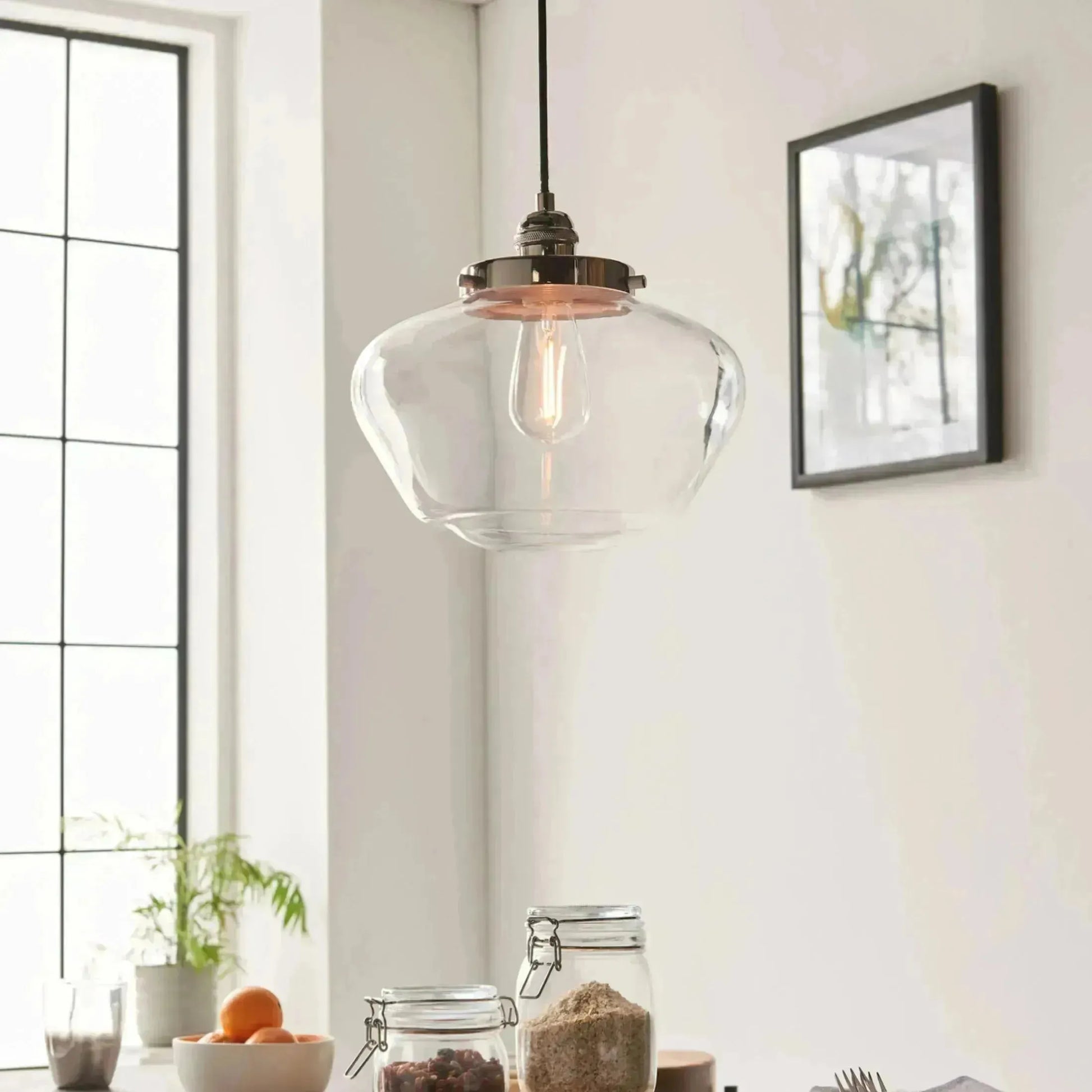 Shiny Nickel and Glass School House Pendant Light - The Farthing