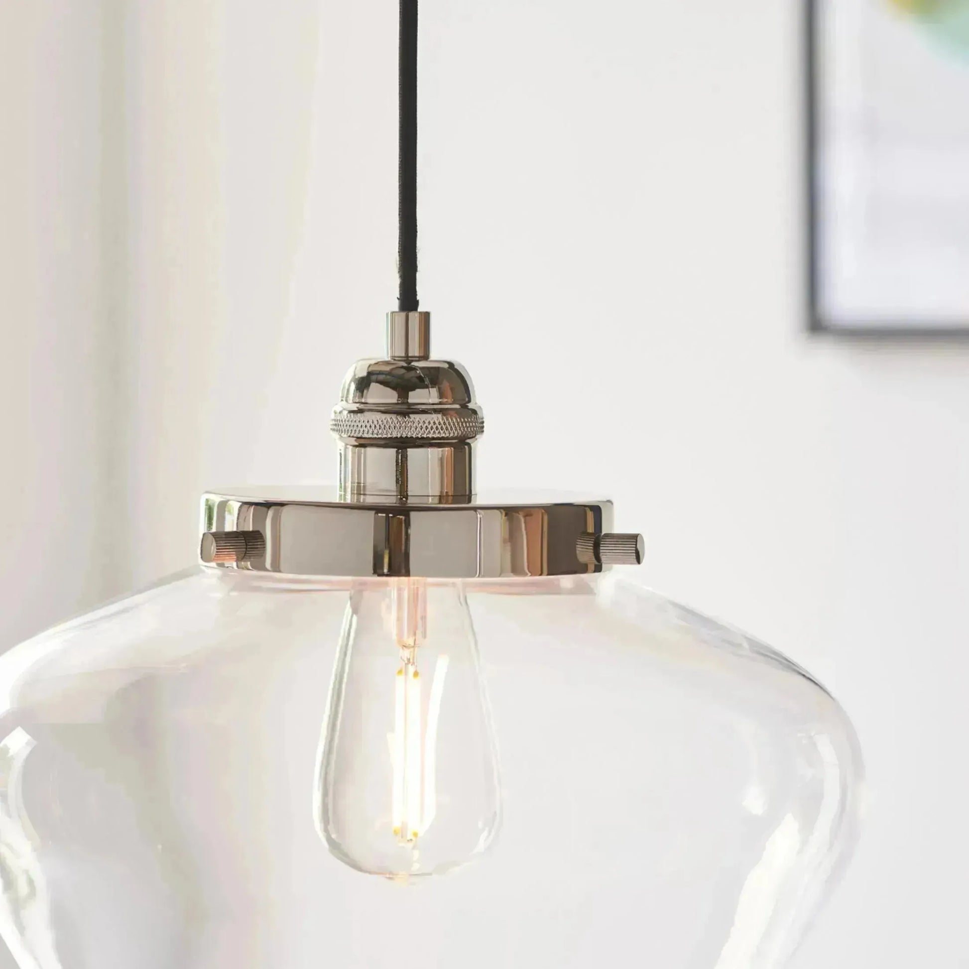 Shiny Nickel and Glass School House Pendant Light - The Farthing