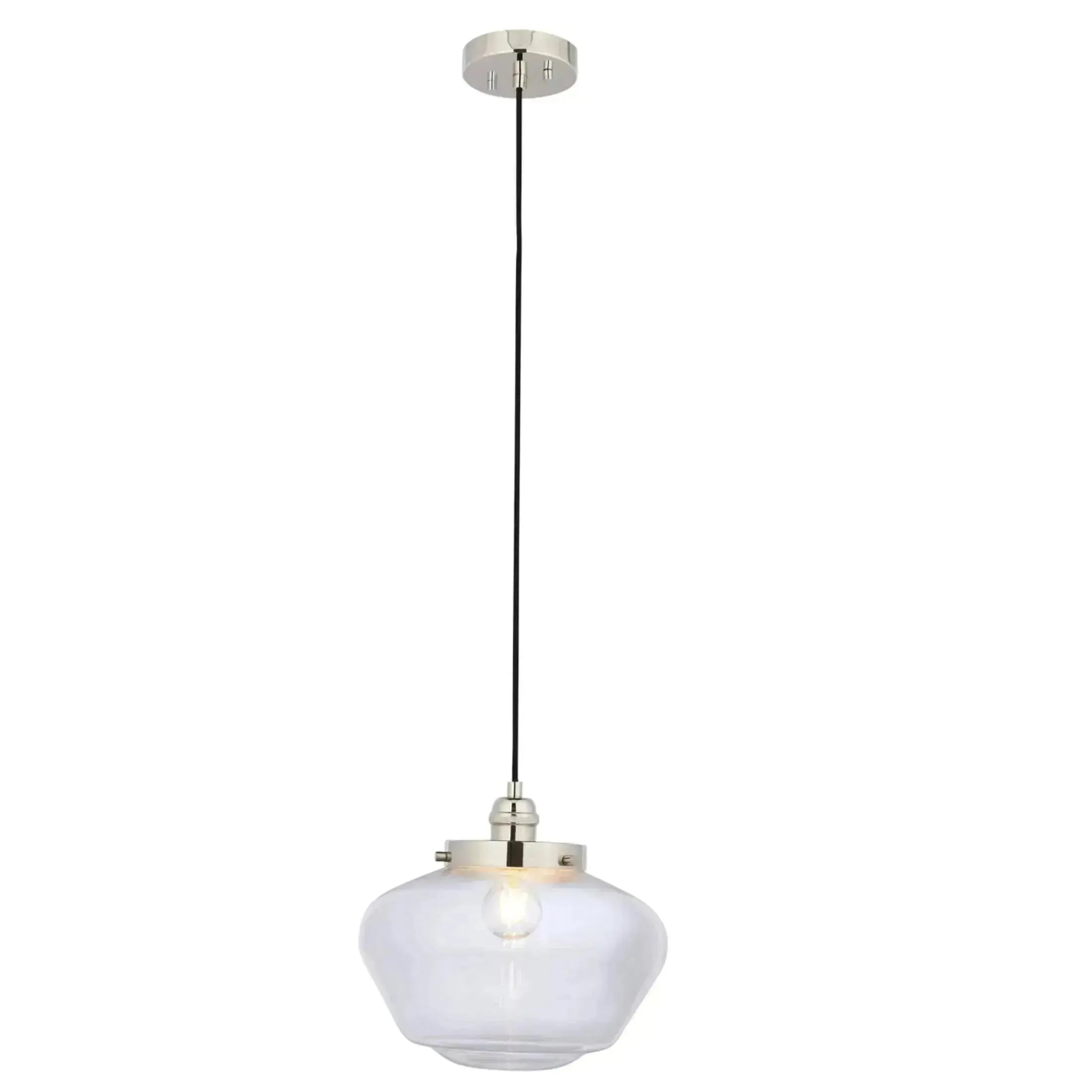 Shiny Nickel and Glass School House Pendant Light - The Farthing