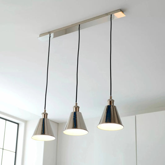 Shiny Nickel Shade 3 Pendant Light - The Farthing