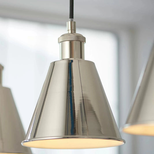 Shiny Nickel Shade 3 Pendant Light - The Farthing