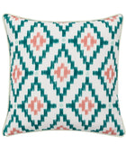 Showerproof Coral & Green Geometric Cushion - The Farthing