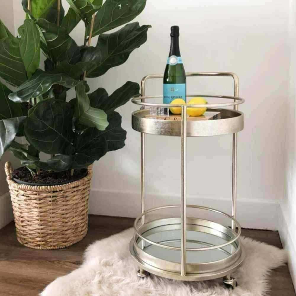 Silver Distressed Round Drinks Trolley - The Farthing