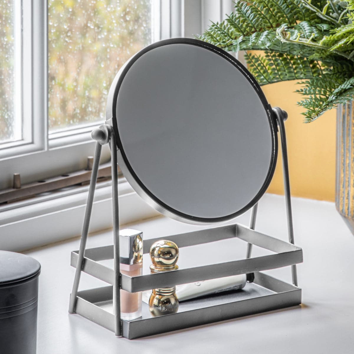 Silver Industrial Styled Vanity Mirror with Storage Tray - The Farthing
