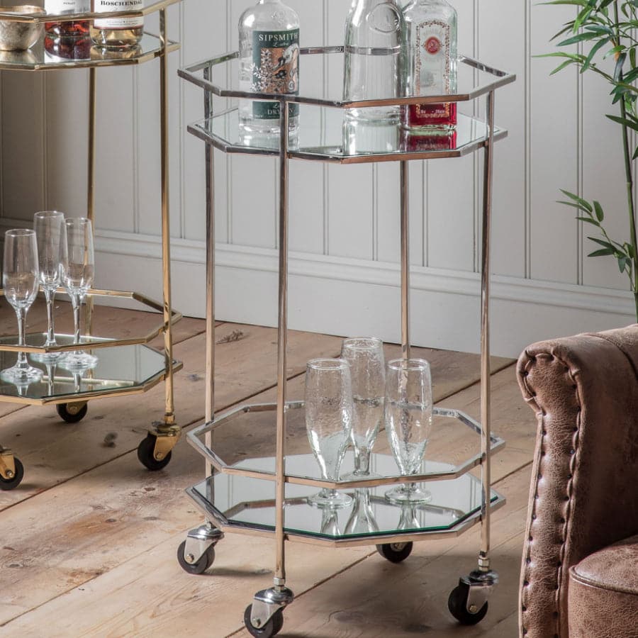 Silver Octagonal Two Tier Drinks Trolley - The Farthing