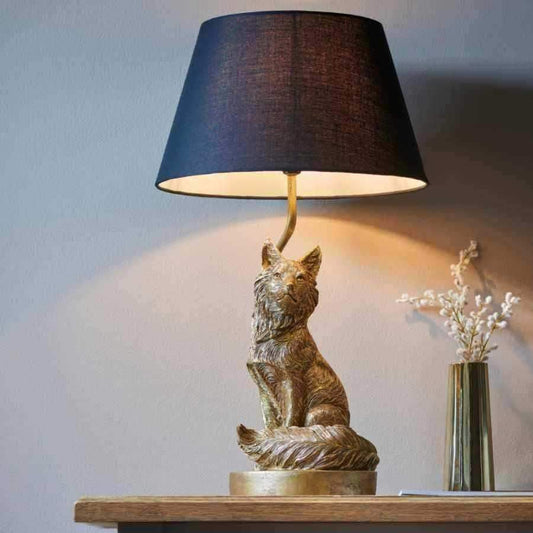 Sitting Golden Fox Table Light with Shade - The Farthing