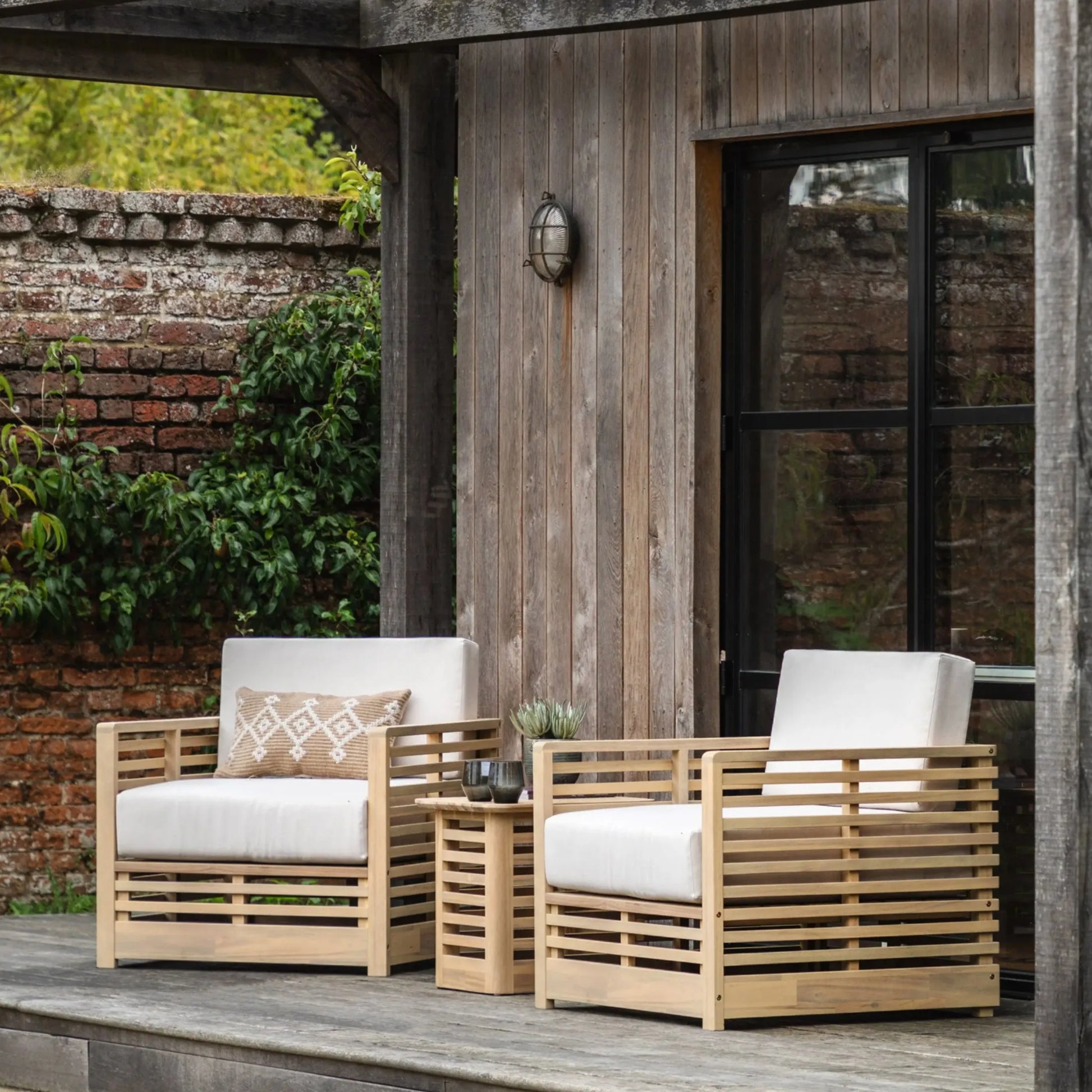 Slatted Acacia Wood Outdoor Chairs & Table Set - The Farthing