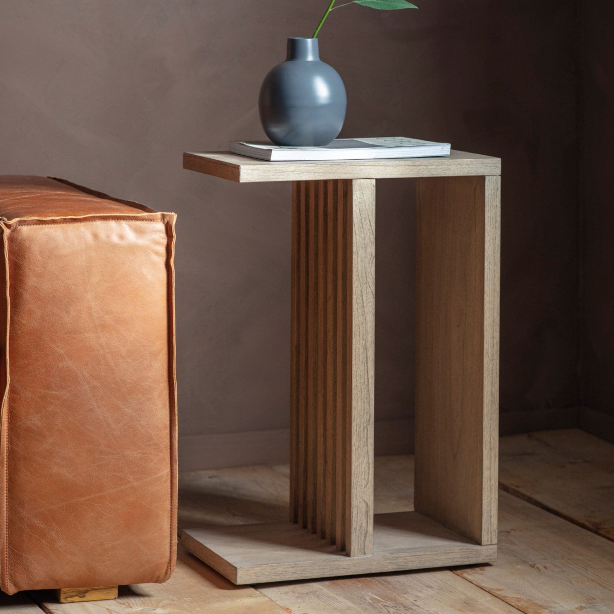 Slatted C Shape Ash Supper Side Table - The Farthing