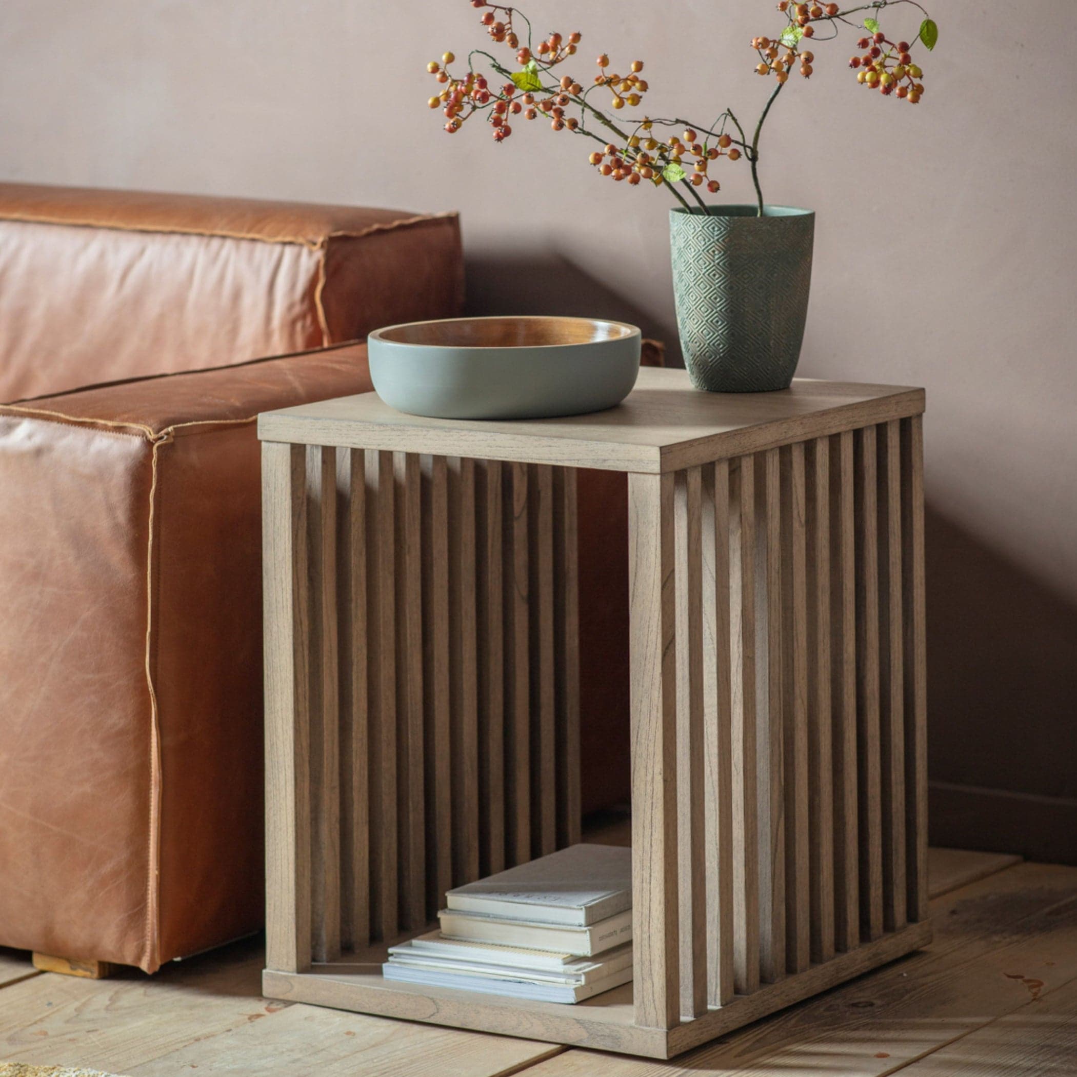 Slatted Sided Ash Side Table - The Farthing