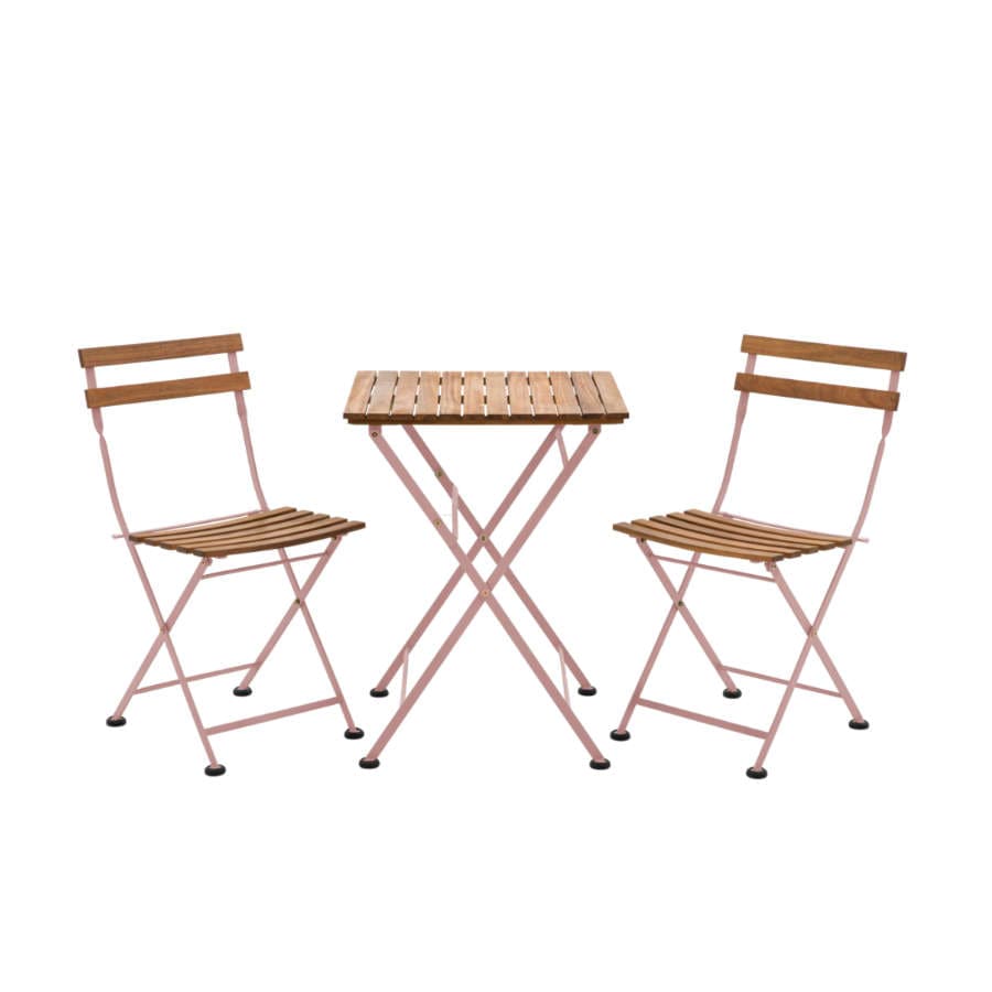 Slatted Wood & Coral Pink Metal 2 Seater Bistro Set - The Farthing