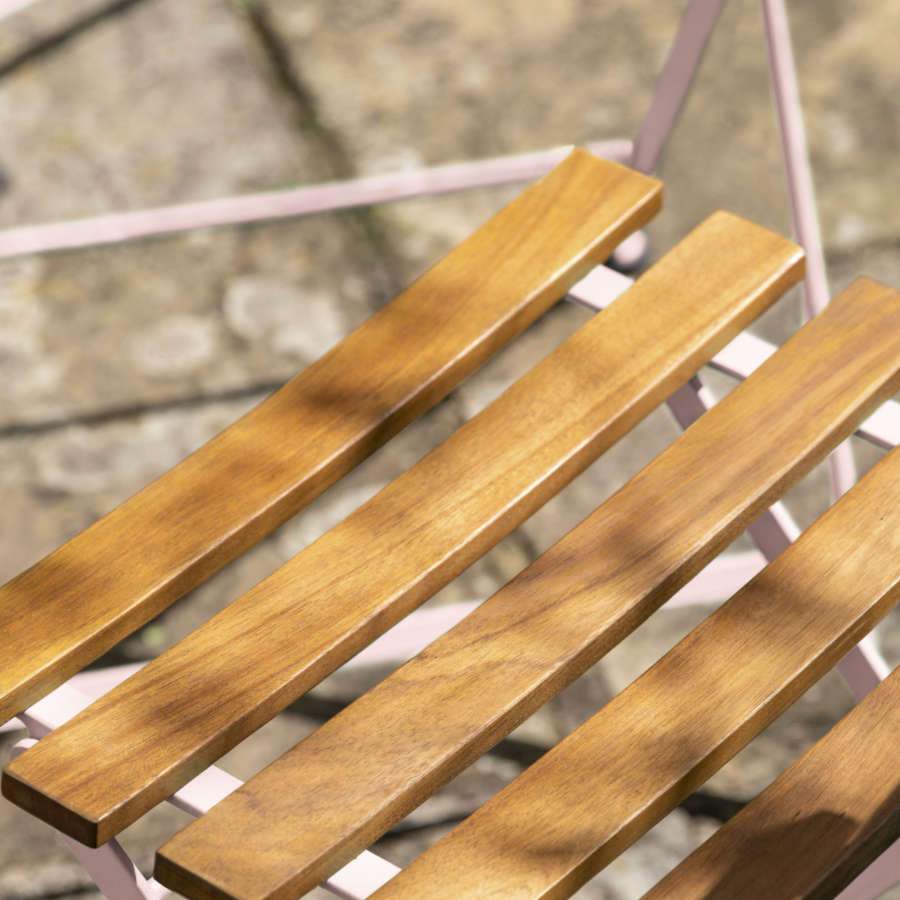 Slatted Wood & Coral Pink Metal 2 Seater Bistro Set - The Farthing