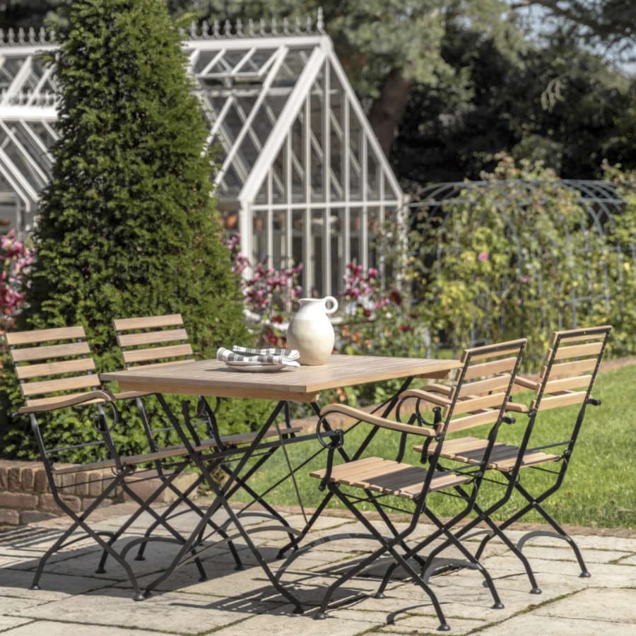 Slatted Wood & Metal 4 Seater Folding Outdoor Dining Set - The Farthing