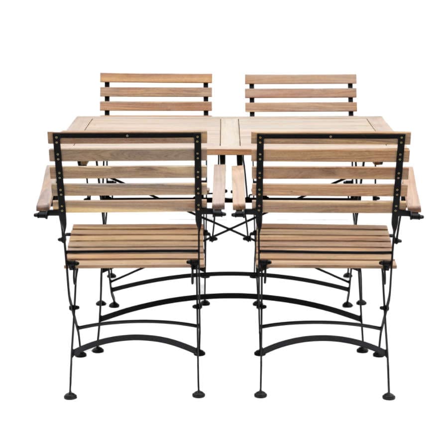 Slatted Wood & Metal 4 Seater Folding Outdoor Dining Set - The Farthing