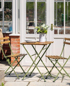 Slatted Wood & Pale Green Metal 2 Seater Bistro Set - The Farthing