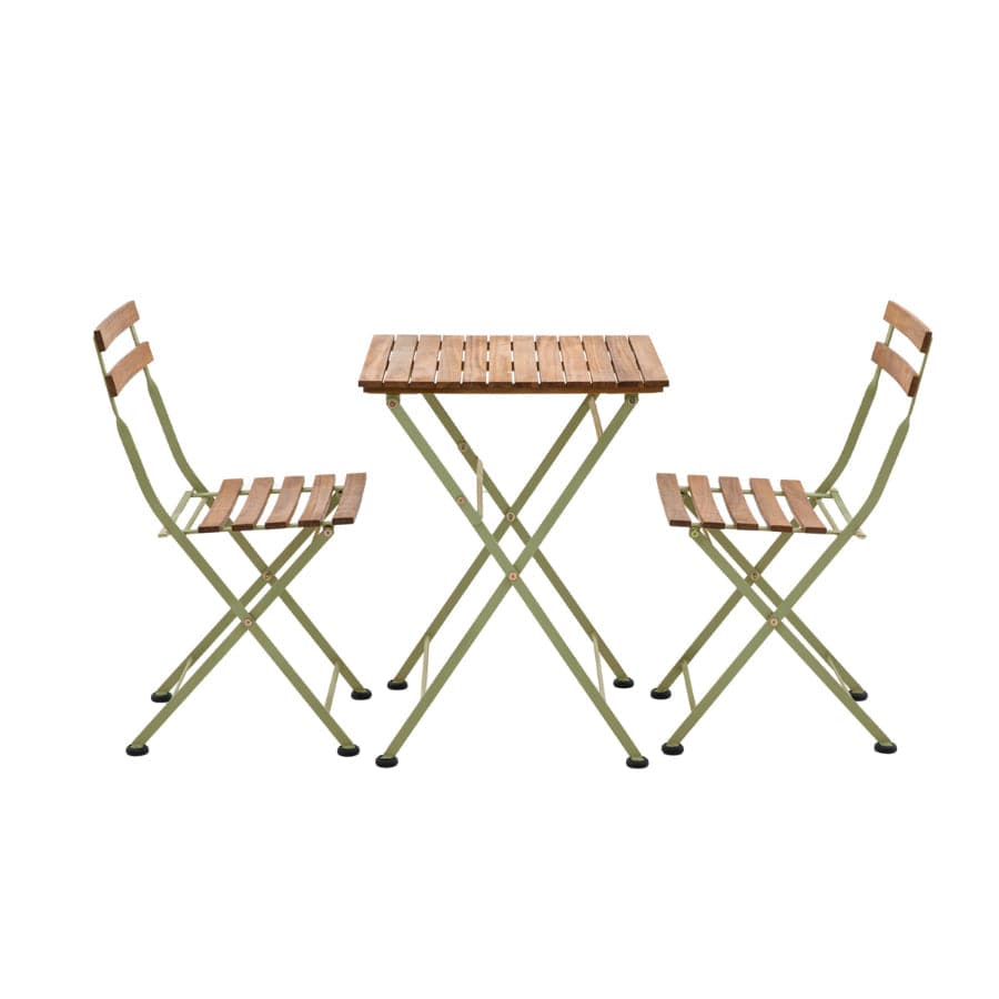 Slatted Wood & Pale Green Metal 2 Seater Bistro Set - The Farthing