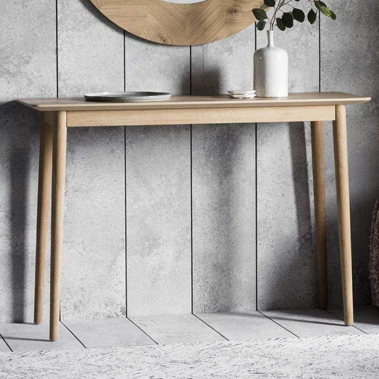 Sleek Chevron Topped Oak Console Table - The Farthing