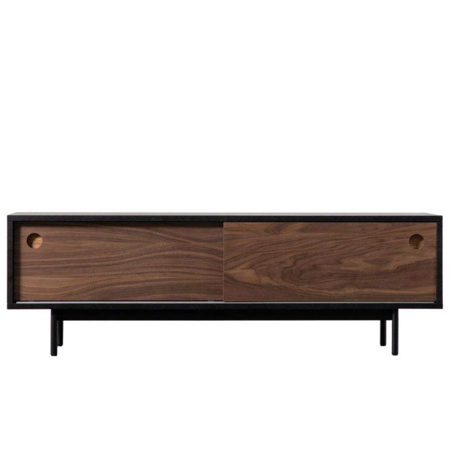 Sliding Door Dark Wood Mid Century Inspired Media Unit - The Farthing