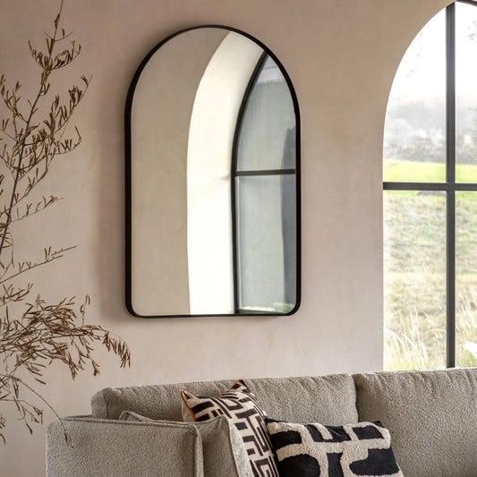 Slim Black Frame Curved Top Wall Mirror - The Farthing