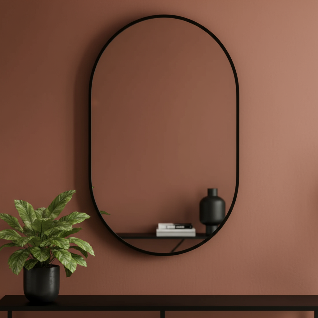 Slim Black Frame Oval Wall Mirror