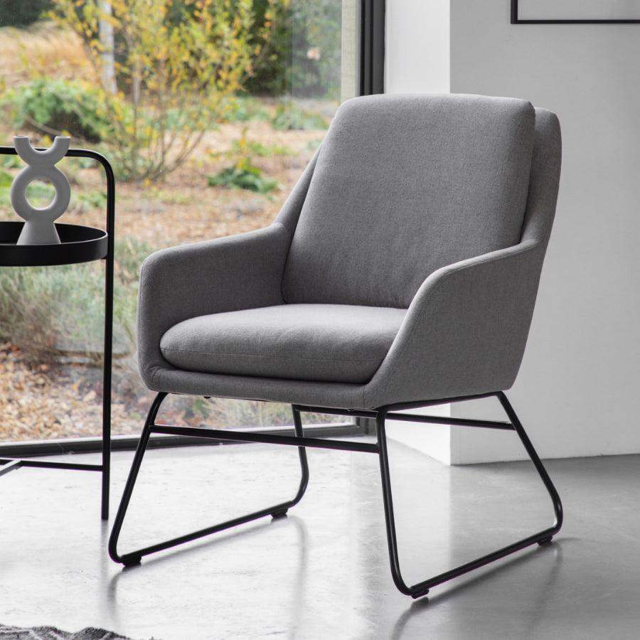 Slim Leg Grey Fabric Arm Chair - The Farthing