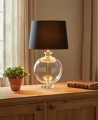 Slim Round Glass & Brass Table Lamp & Shade