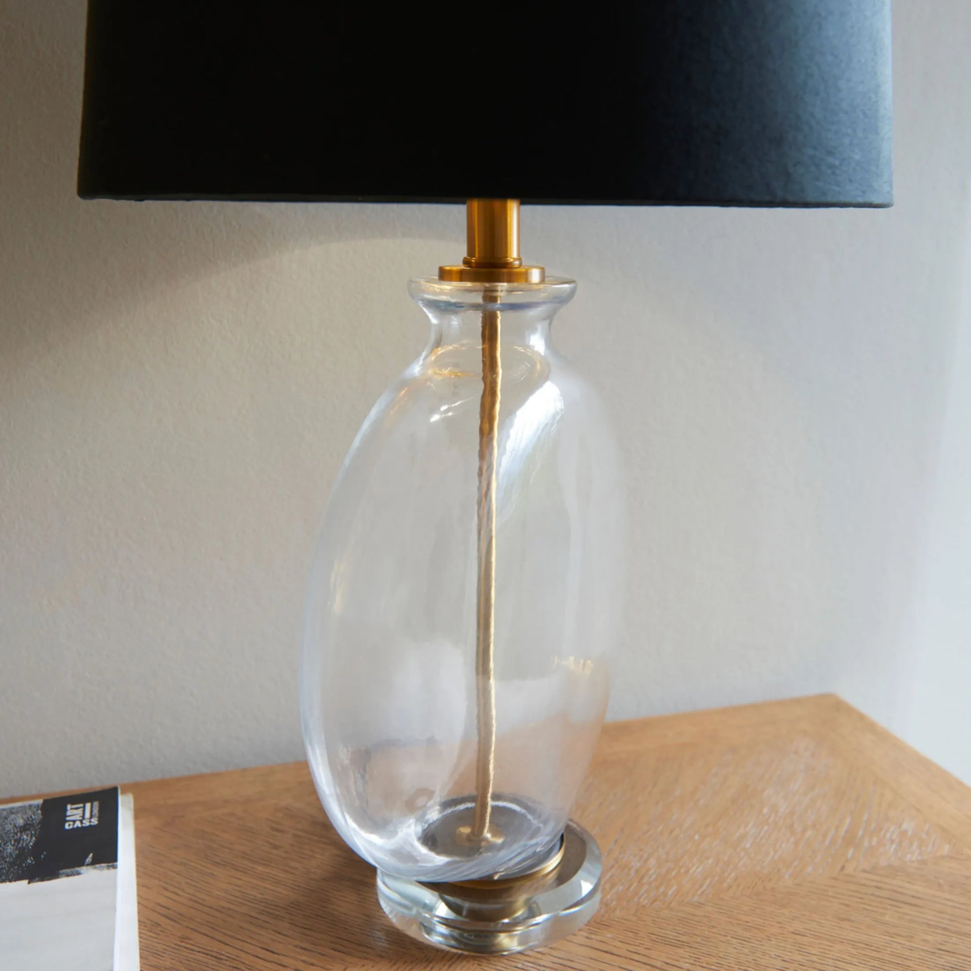 Slim Round Glass & Brass Table Lamp & Shade - The Farthing