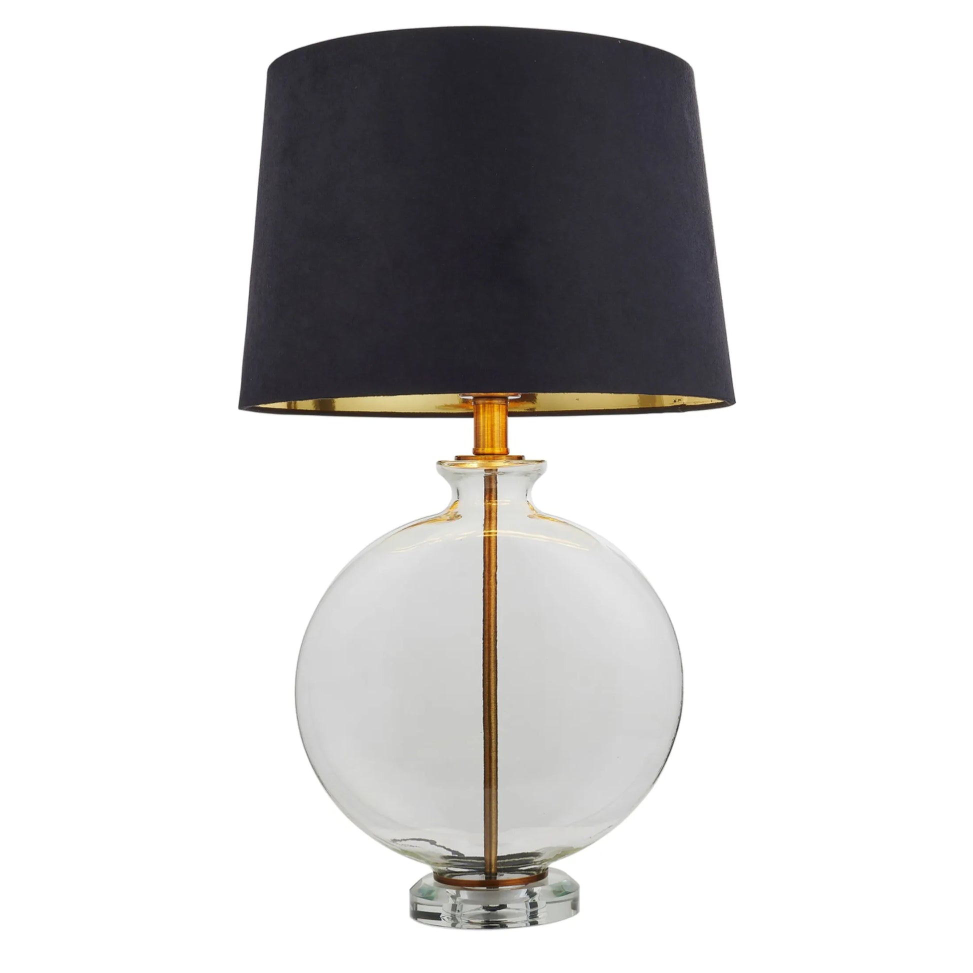 Slim Round Glass & Brass Table Lamp & Shade - The Farthing