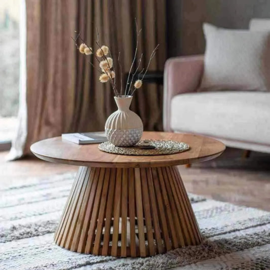 Sloping Acacia Wood Slatted Coffee Table - The Farthing