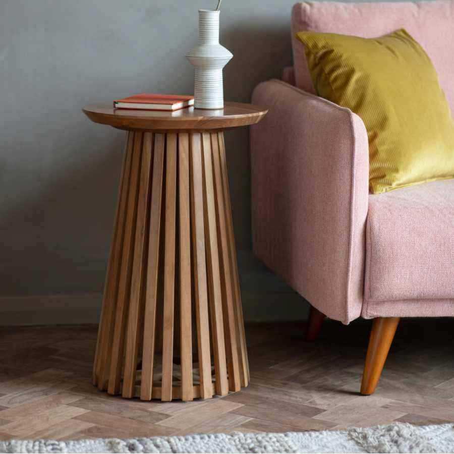 Sloping Acacia Wood Slatted Side Table - The Farthing