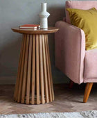 Sloping Acacia Wood Slatted Side Table - The Farthing