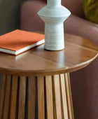 Sloping Acacia Wood Slatted Side Table - The Farthing