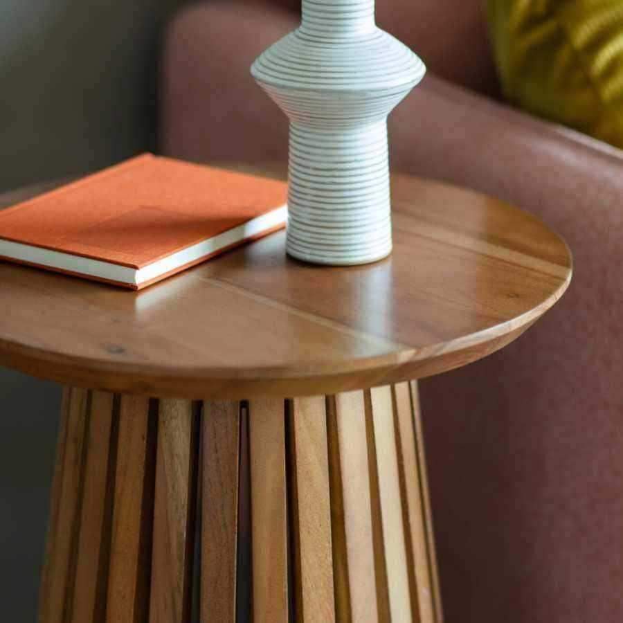 Sloping Acacia Wood Slatted Side Table - The Farthing