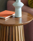 Sloping Acacia Wood Slatted Side Table - The Farthing