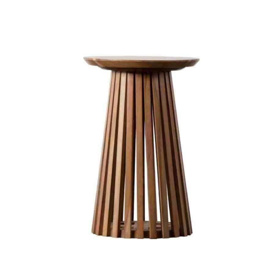 Sloping Acacia Wood Slatted Side Table - The Farthing